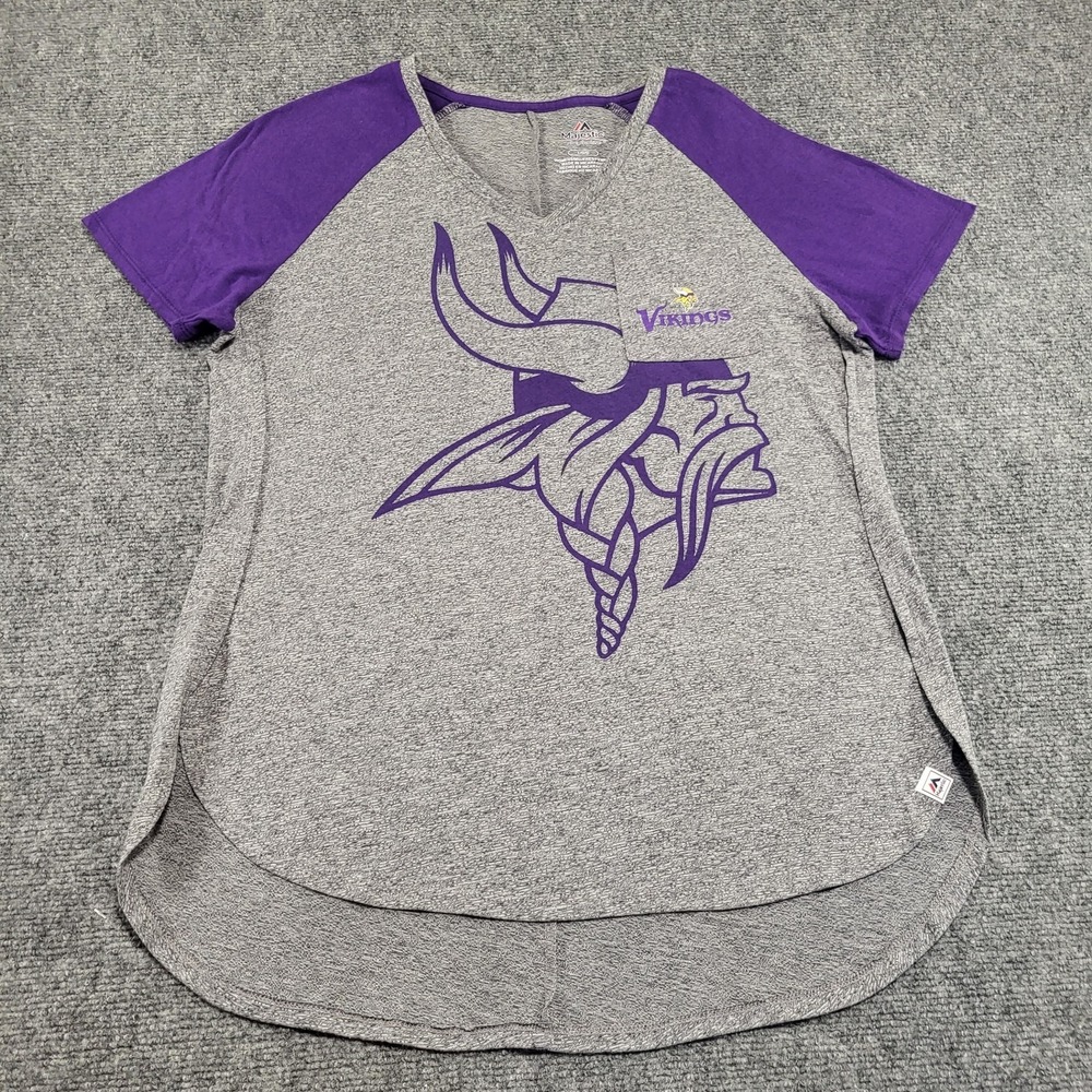 Minnesota Vikings Womens Majestic Short Sleeve V-Neck Shirt Size Large Gray
